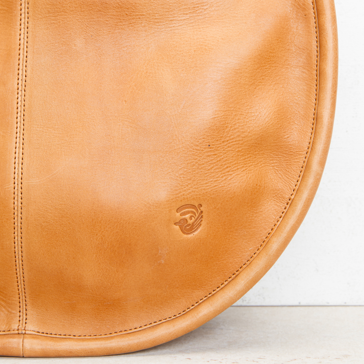 Carmen Round Leather Tote in Tan - Image 11