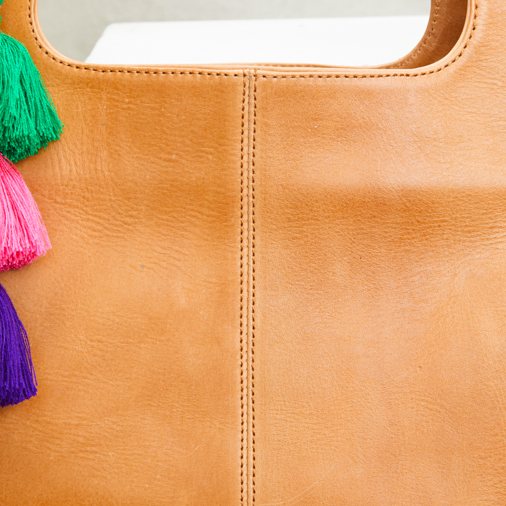 Carmen Round Leather Tote in Tan - Image 10
