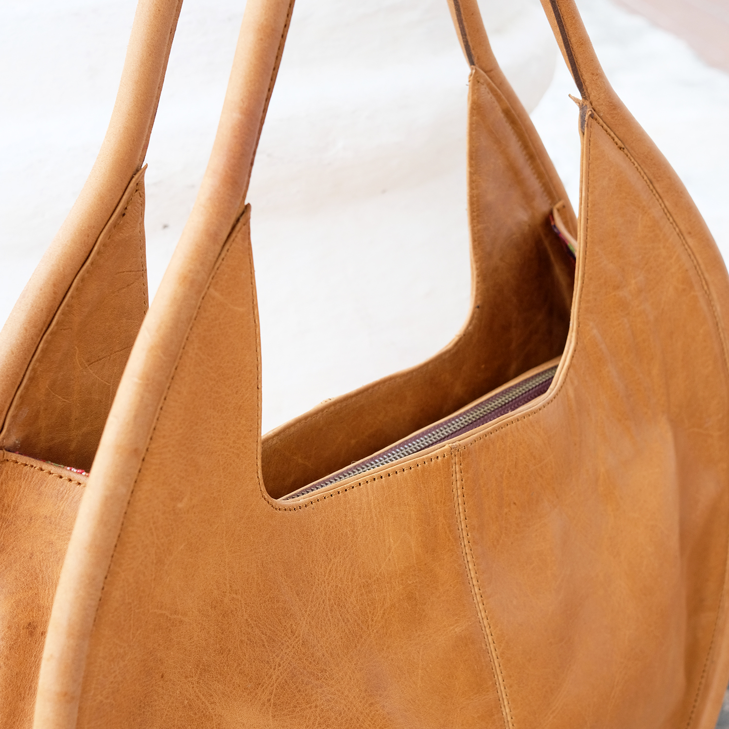 Carmen Round Leather Tote in Tan - Image 6
