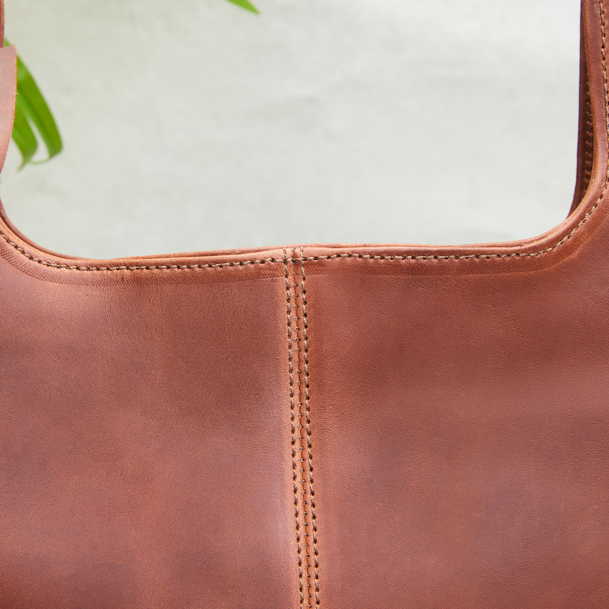 Carmen Round Leather Tote in Cognac - Image 7