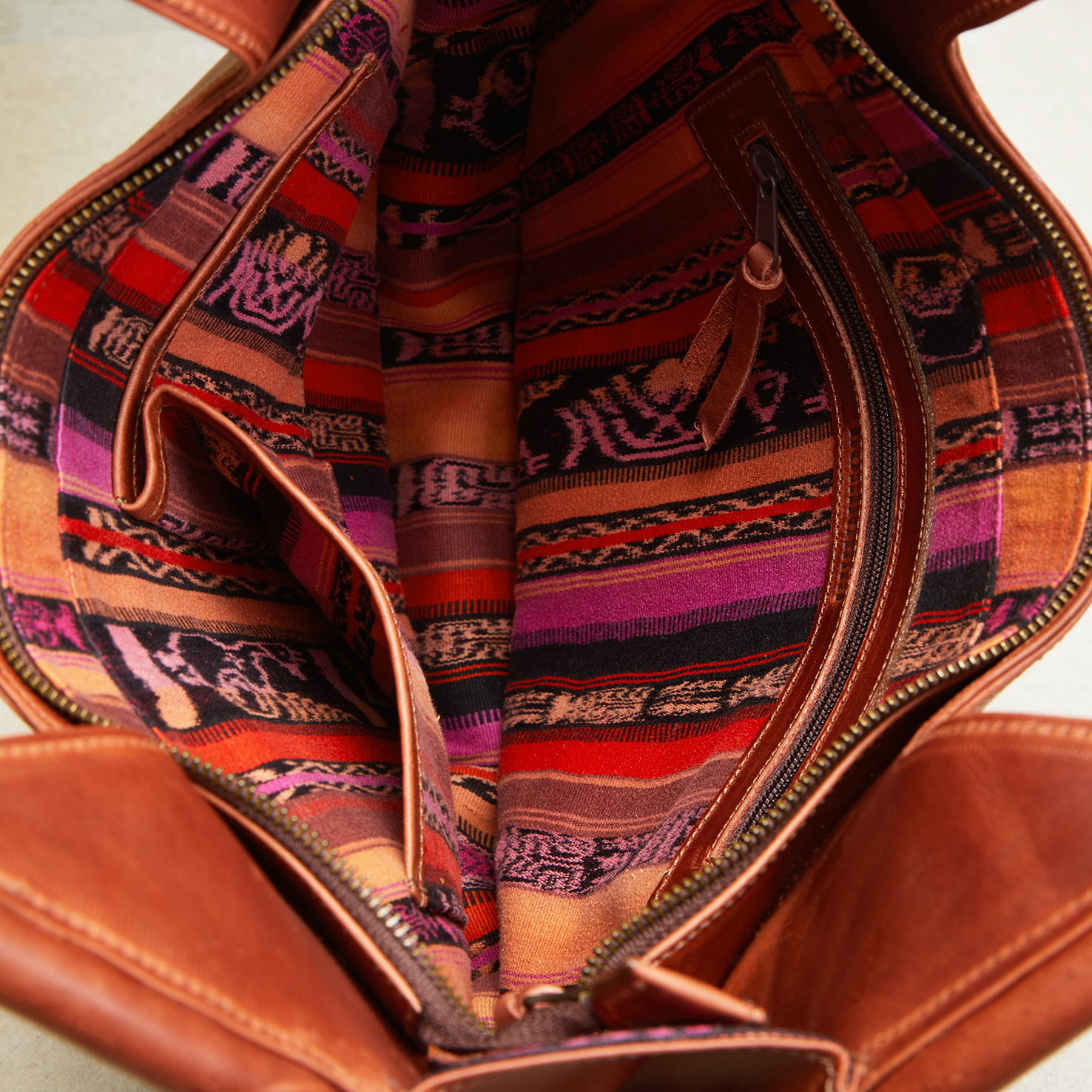 Carmen Round Leather Tote in Cognac - Image 9